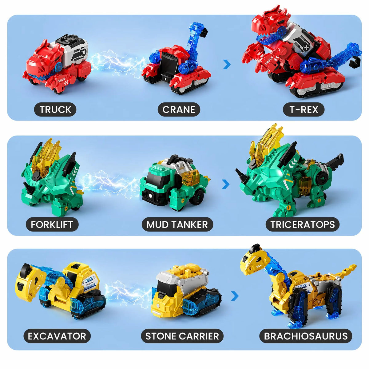 Dimoarch magnetic trucks transforming into dinosaurs for action play