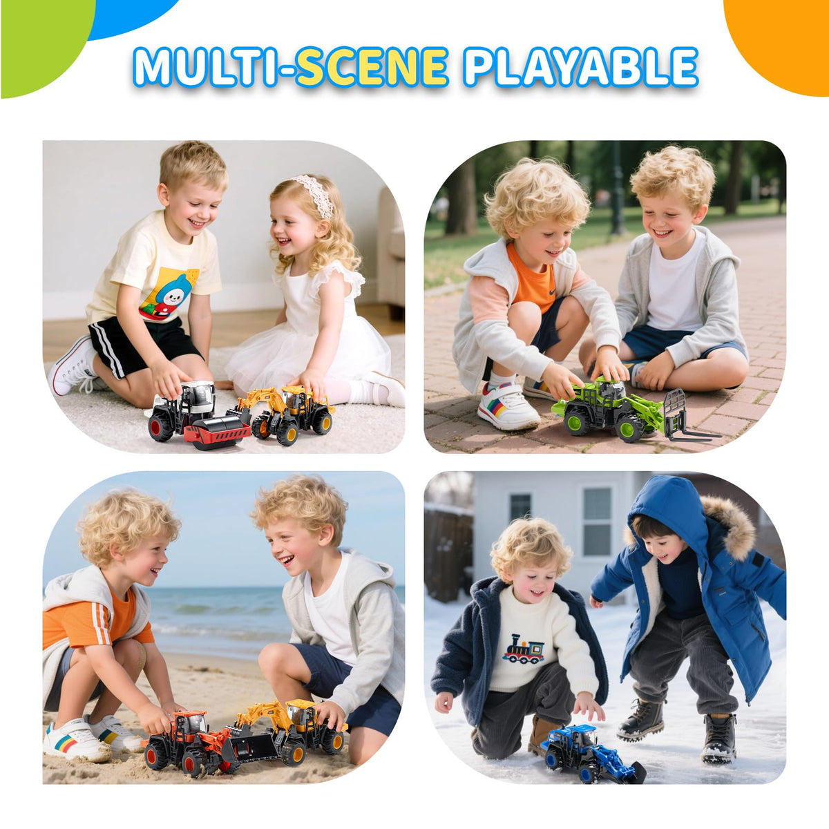 Dimoarch push-toy trucks promoting active movement indoors and outdoors.