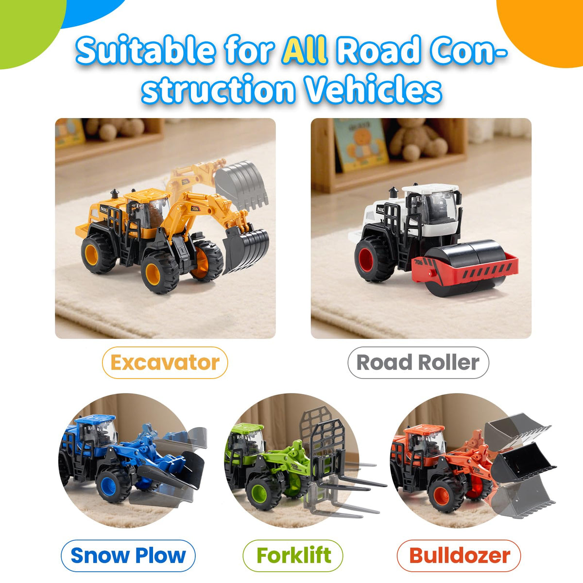 Dimoarch road roller toy with grippy wheels for smooth rolling on various surfaces.