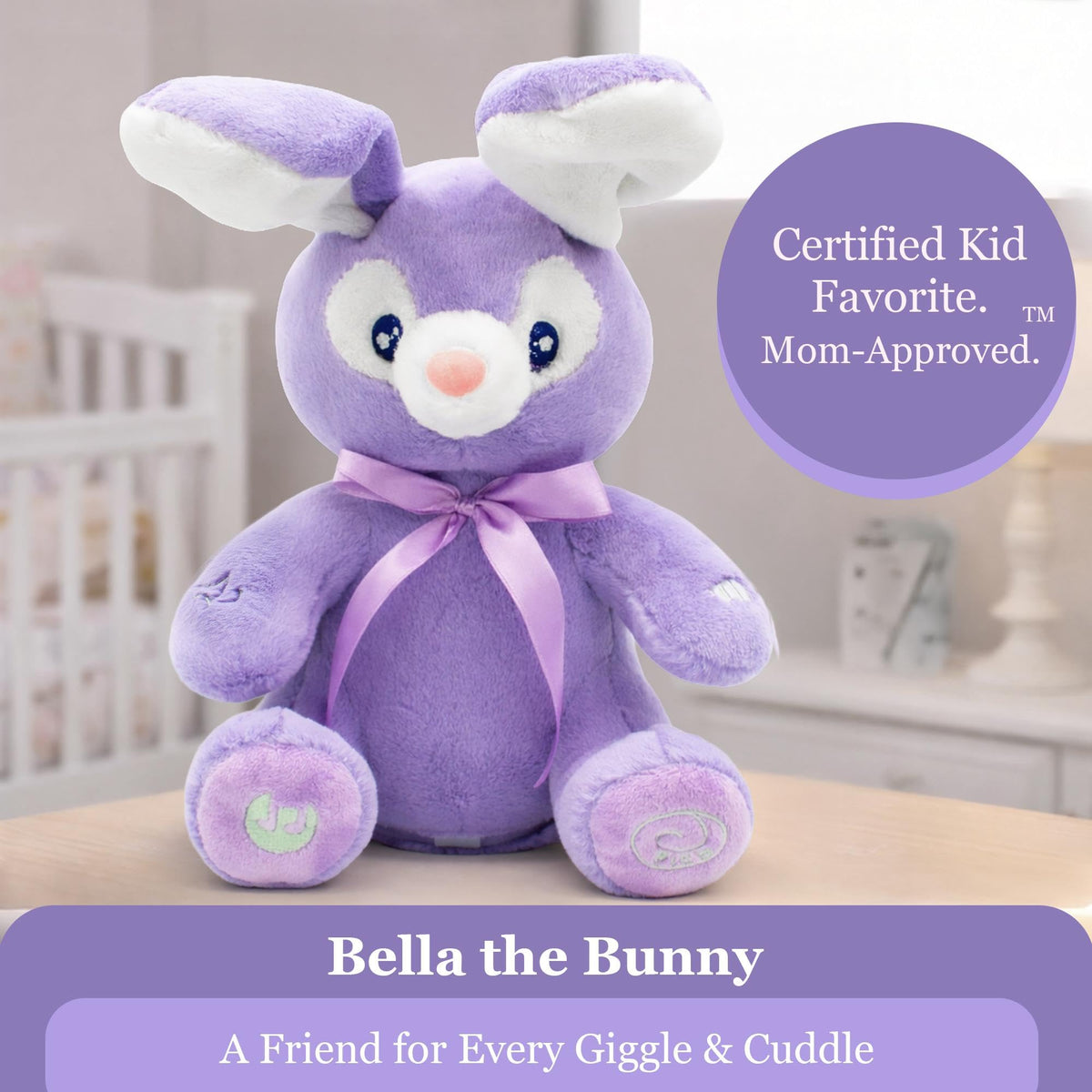 Dimple Bella sensory-stimulating bunny for soothing baby play.