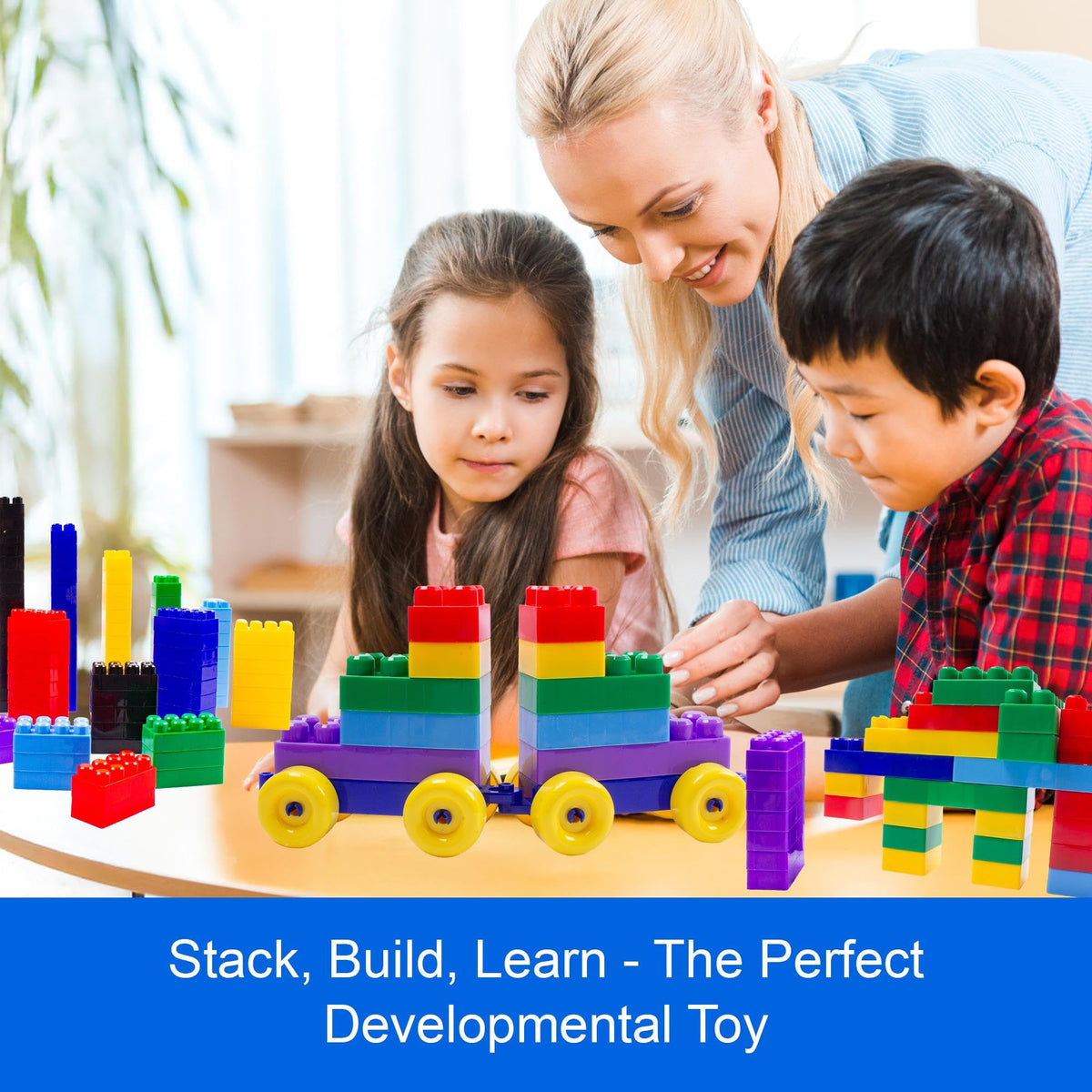 Dimple large blocks for little hands enable easy snap-together play.