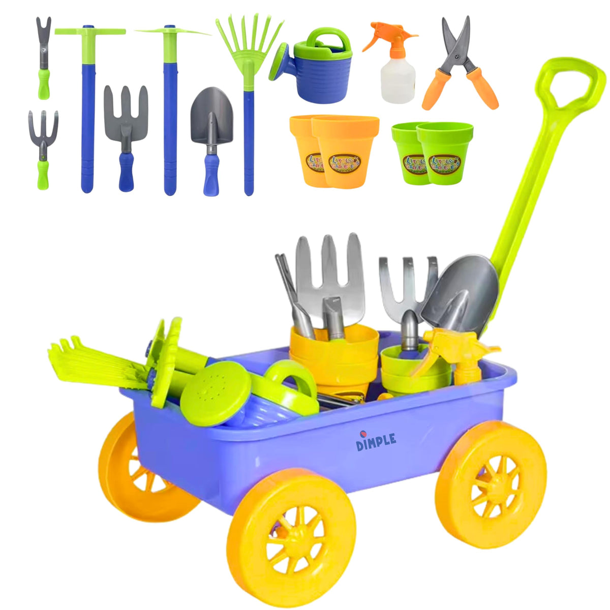 Dimple Garden Wagon side view showcasing sturdy construction for outdoor play.