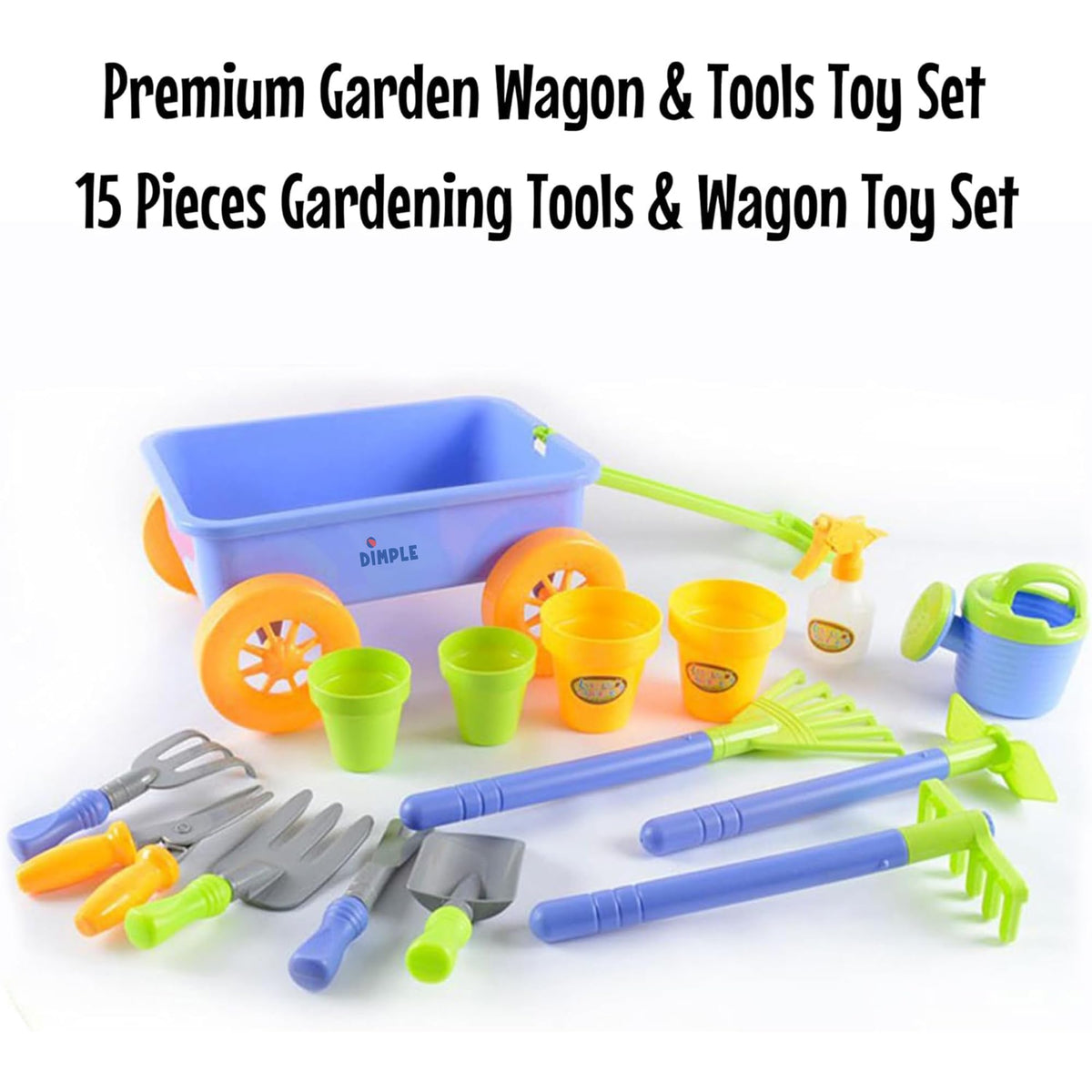 Dimple Garden Wagon tools-tidy image highlighting organized 8-tool kit for kids.