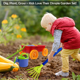 Dimple garden wagon toy set—tools close-up highlighting safety and durability