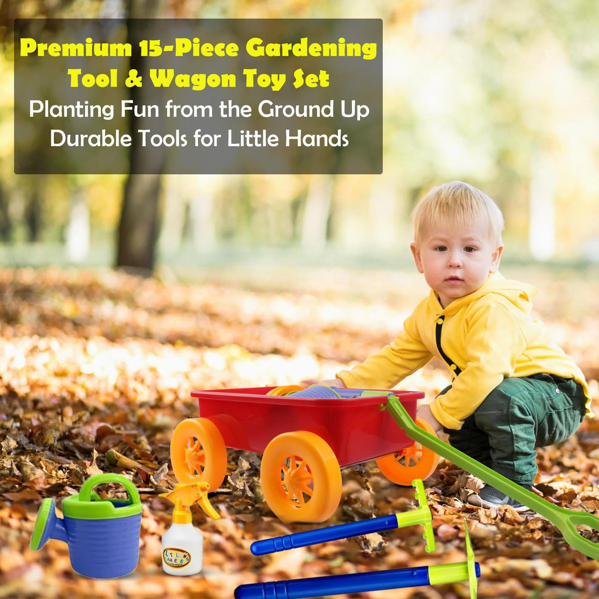Dimple garden wagon toy set—wagon portability for quick cleanup and transport