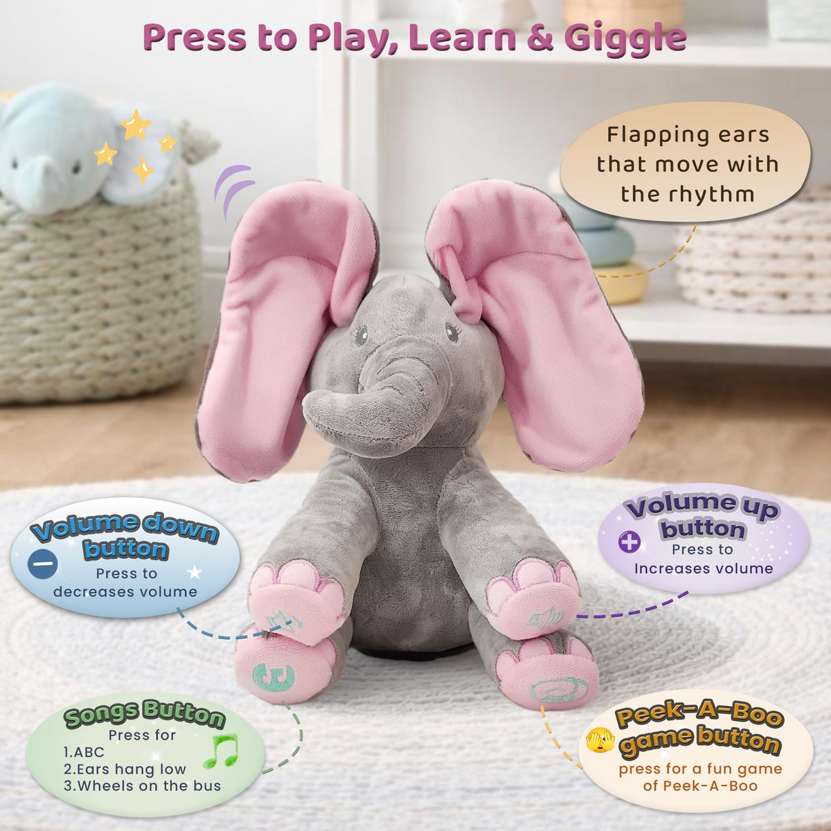 Dimple Kaia Elephant moving ears engage senses during play and learning