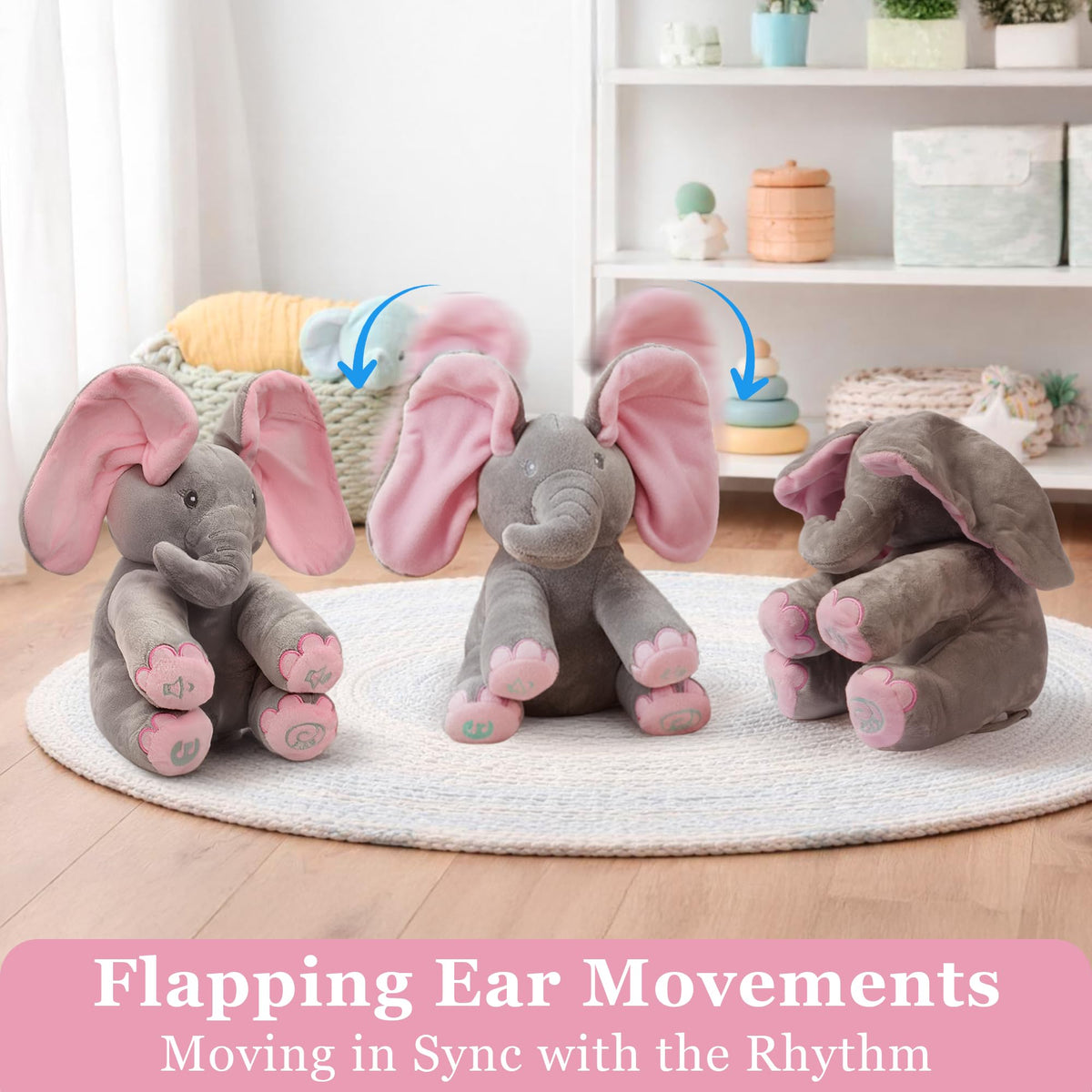 Dimple Kaia Peek A Boo Elephant Toy supports sensory exploration with music and movement