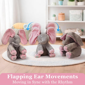 Dimple Kaia Peek A Boo Elephant Toy supports sensory exploration with music and movement