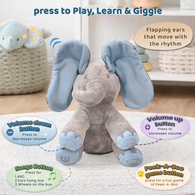 Kyle elephant in singing mode delivering cheerful tunes