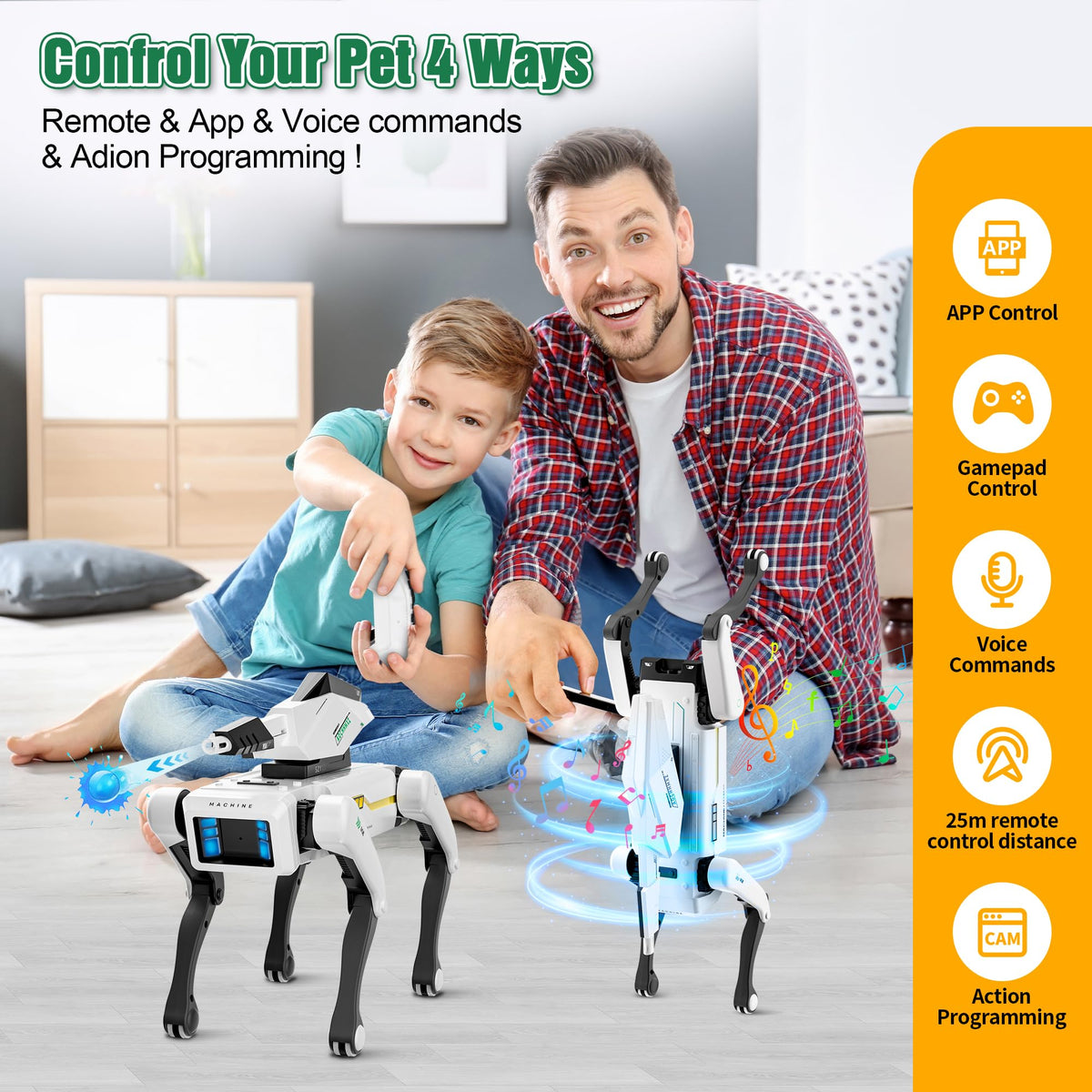 Dingdongwu Shoot Robot Dog listening to English voice commands for easy control.