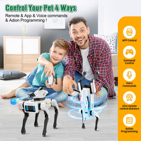 Dingdongwu Shoot Robot Dog listening to English voice commands for easy control.