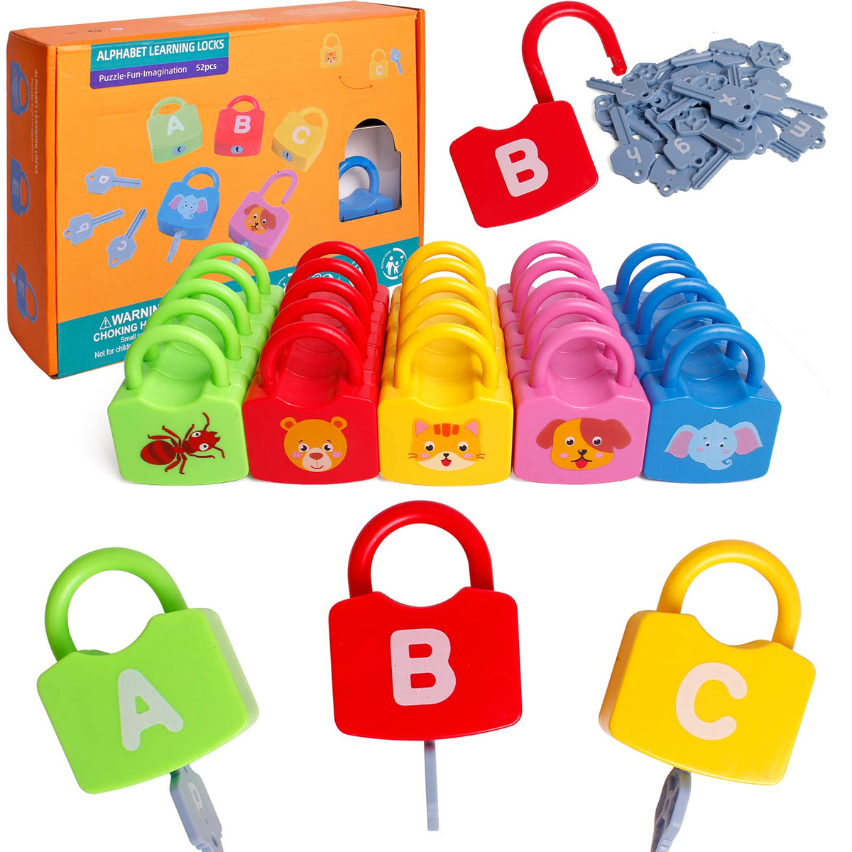 Dinhon Color Alphabet Locks: 26 bright locks for letter recognition practice