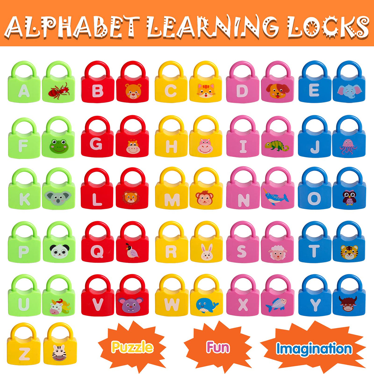 Dinhon child opening a lock with a key to learn letters