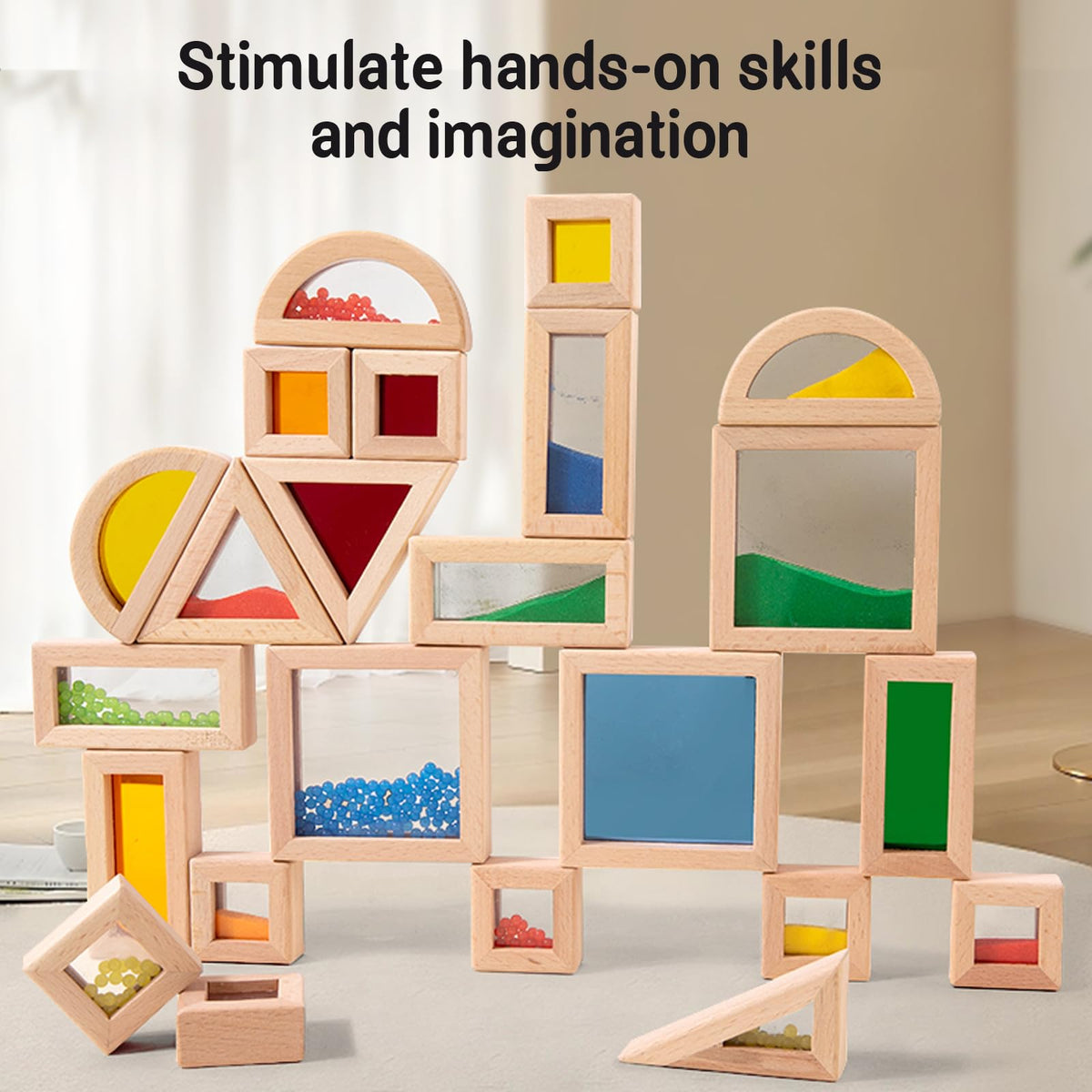 Dinhon montessori-style blocks with translucent core for visual color changes