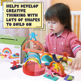 Dinhon open-ended play concept highlights flexible stacking and endless possibilities.