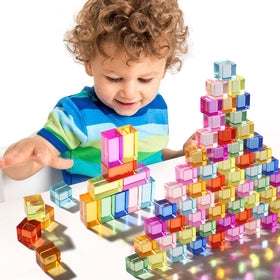Dinhon rainbow acrylic blocks glow under light tables for color exploration