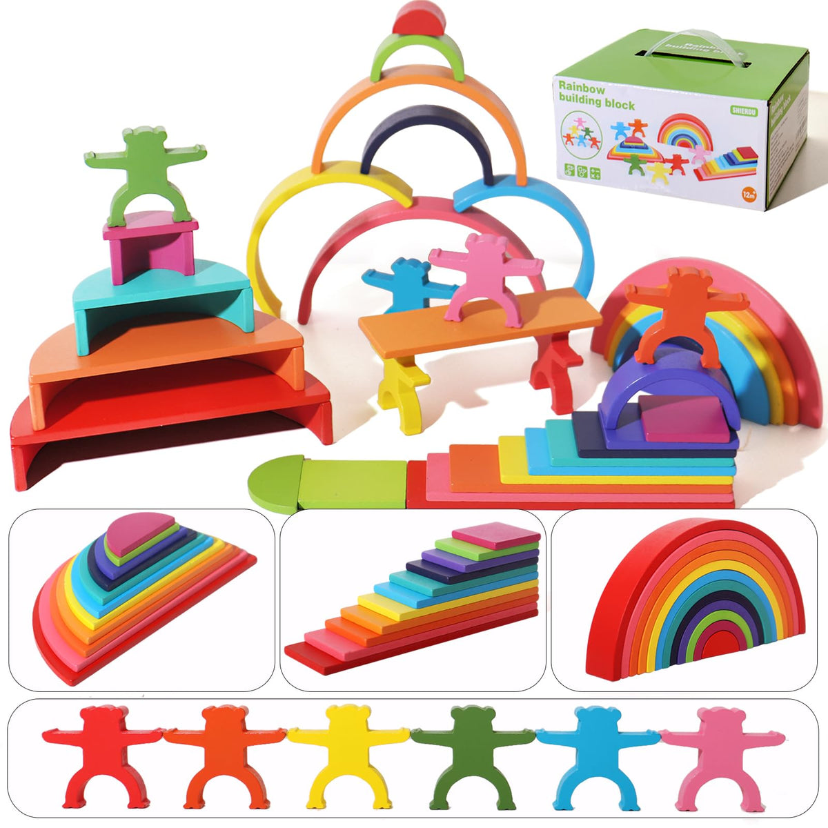 Dinhon rainbow stack blocks invite imaginative stacking and color sorting play.