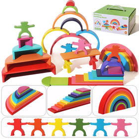 Dinhon rainbow stack blocks invite imaginative stacking and color sorting play.