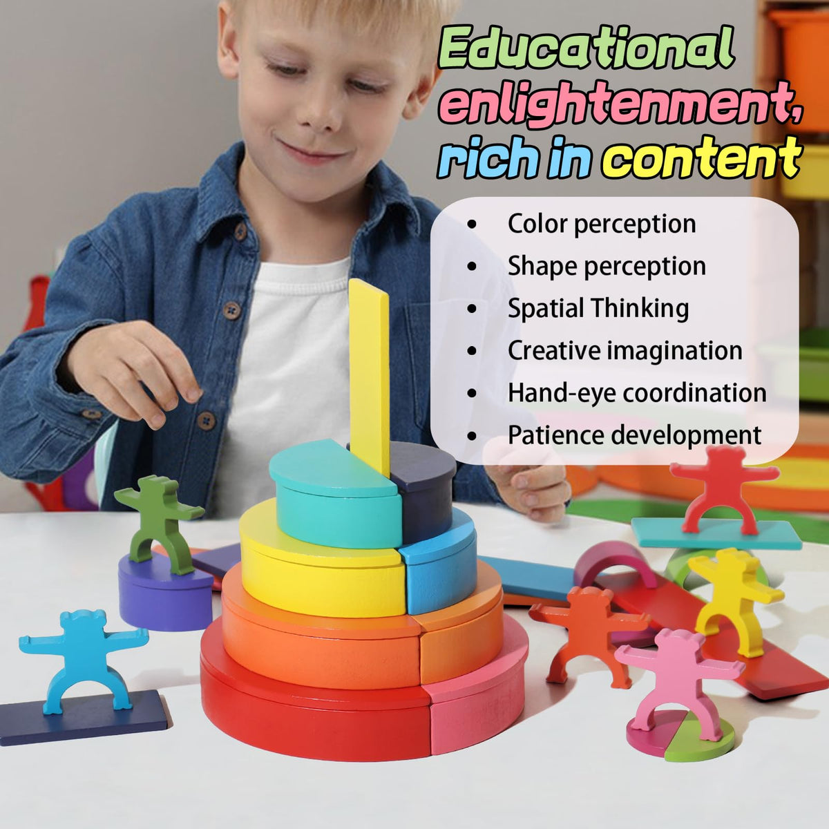 Dinhon wooden dolls add storytelling and role-play to the stack set.