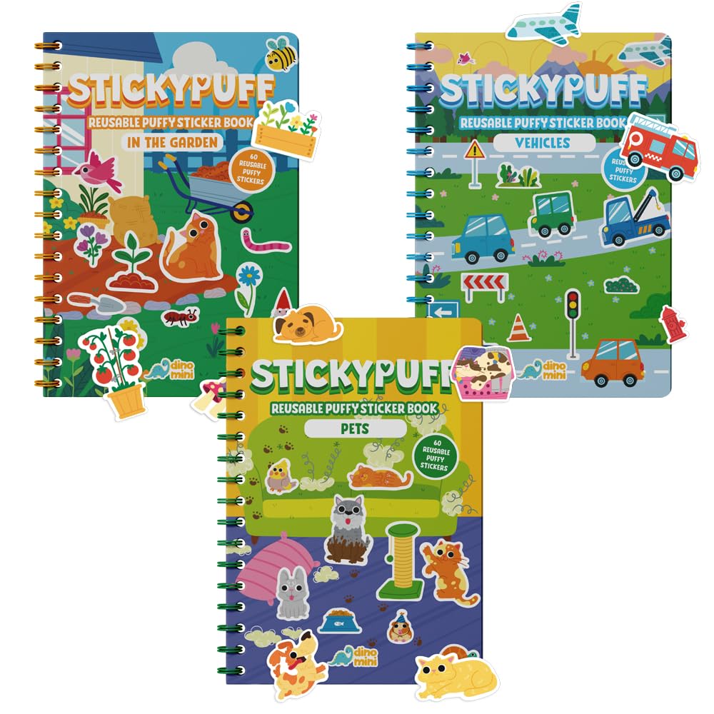 DINO MINI Stickypuff value pack cover with colorful sticker books for screen-free play.