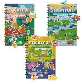 DINO MINI Stickypuff value pack cover with colorful sticker books for screen-free play.