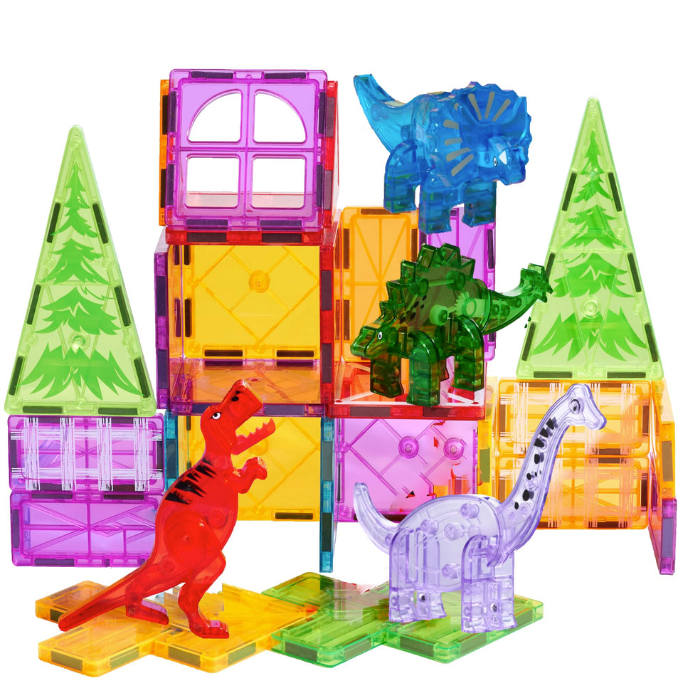 Dinoland magnetic tiles 32-piece set, colorful blocks spark creative play and storytelling.