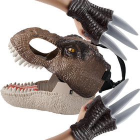 Dinoland T-Rex mask front view with vivid eyes and teeth for authentic dress-up