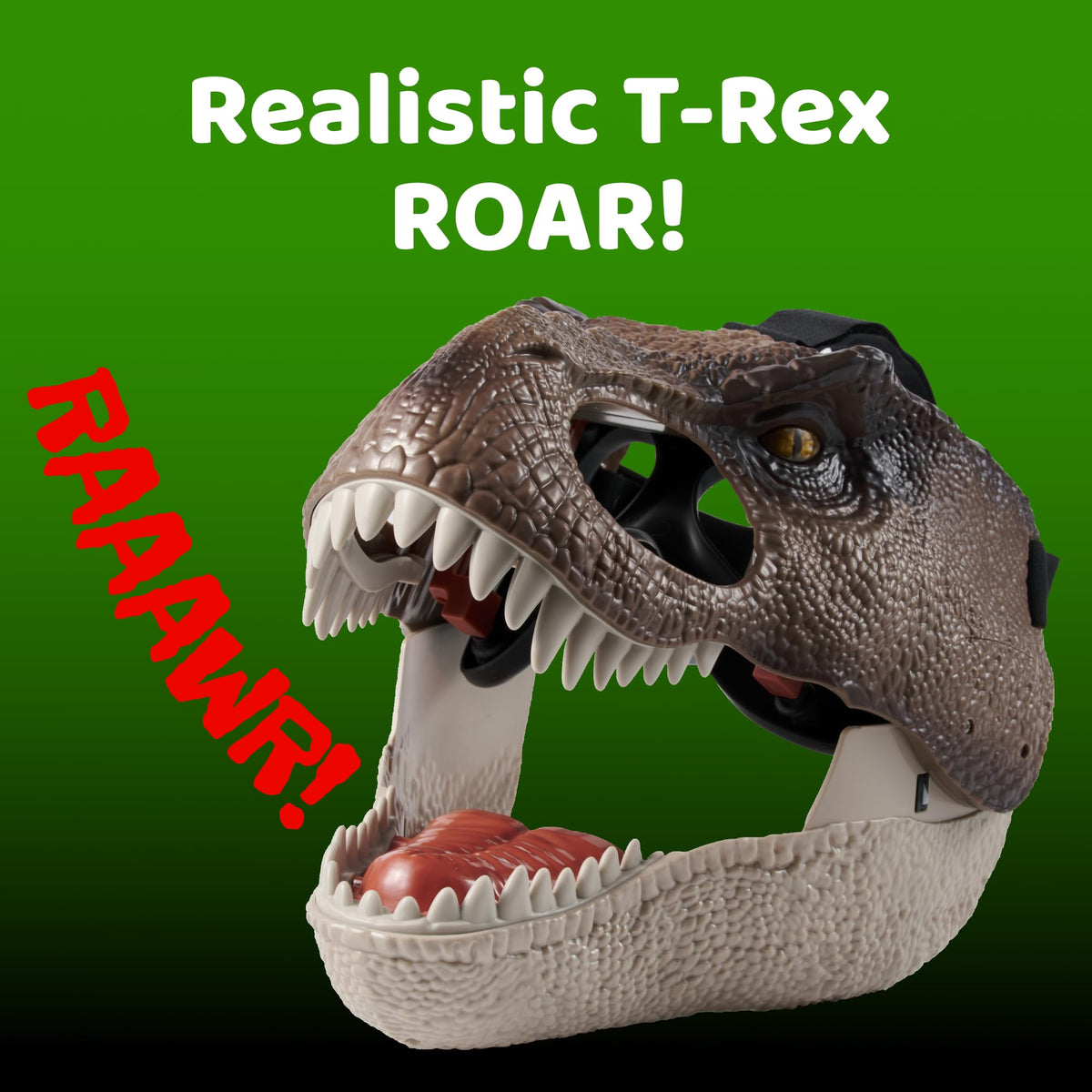 Dinoland T-Rex mask teeth close-up highlighting realistic predator details