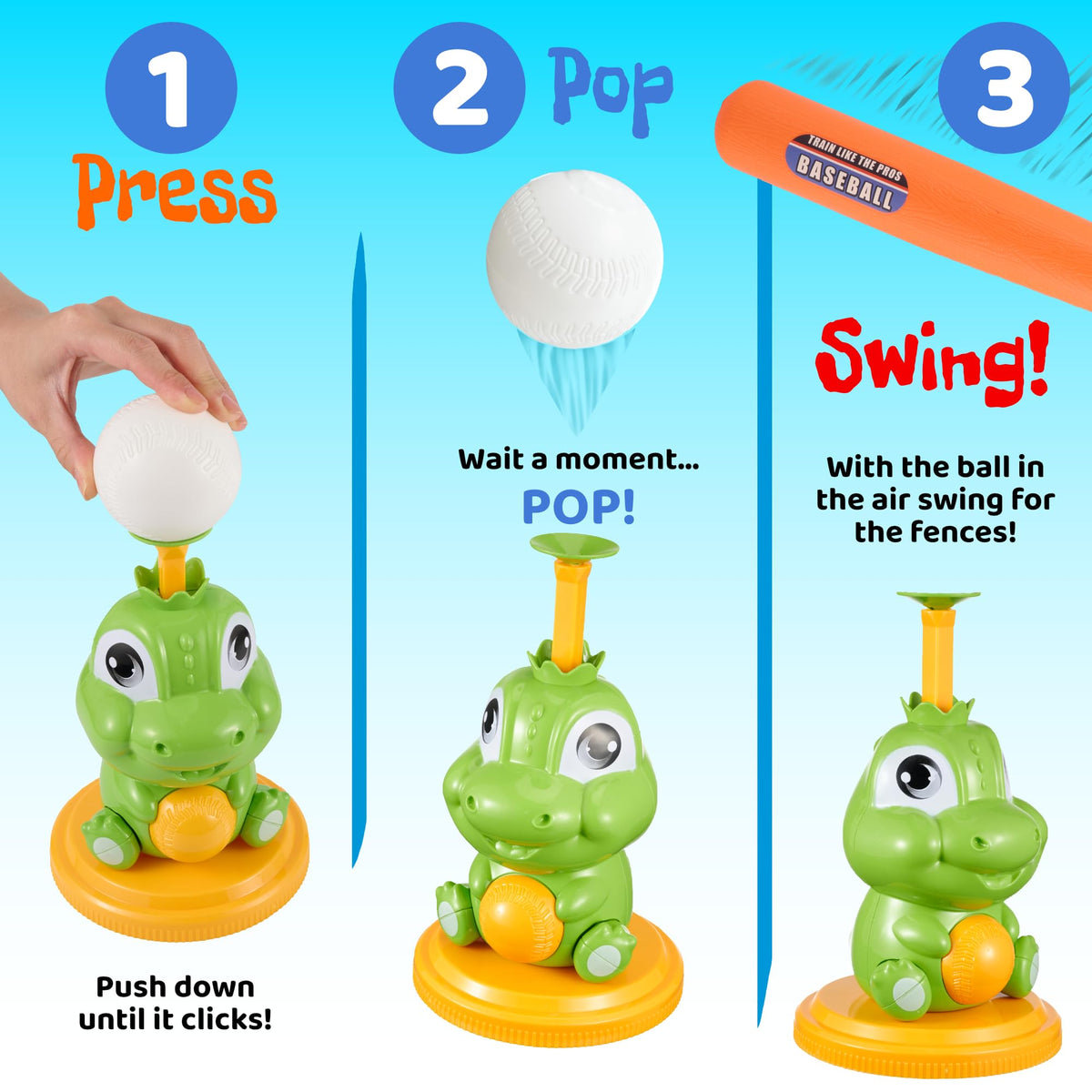 Three practice balls ensure continuous batting fun for young learners.