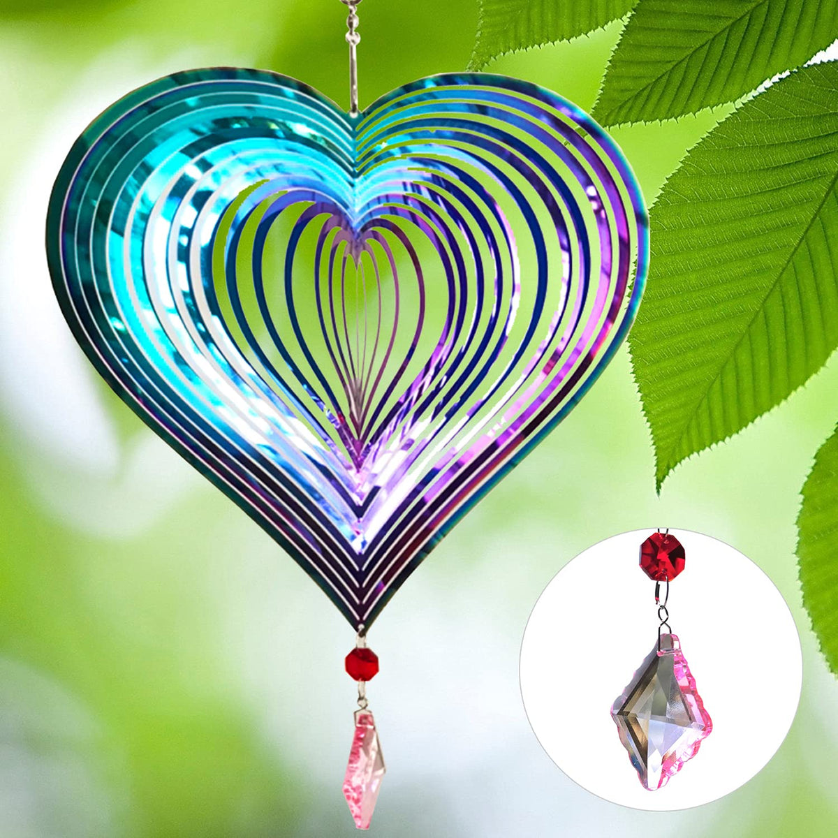 Dinoneyi rainbow rotation wind spinner shows moving colors for garden ambience