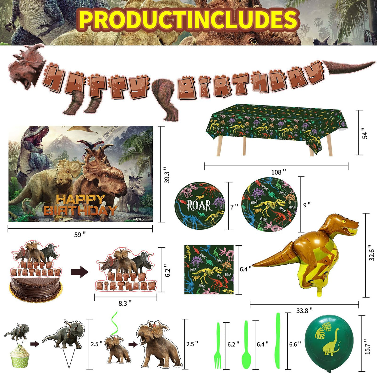 Dinosaur Birthday Party Supplies backdrop creates a vivid dinosaur scene for photos