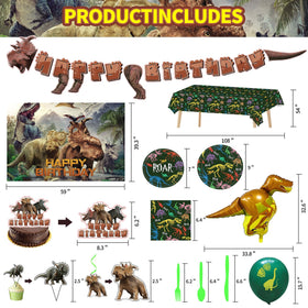 Dinosaur Birthday Party Supplies backdrop creates a vivid dinosaur scene for photos