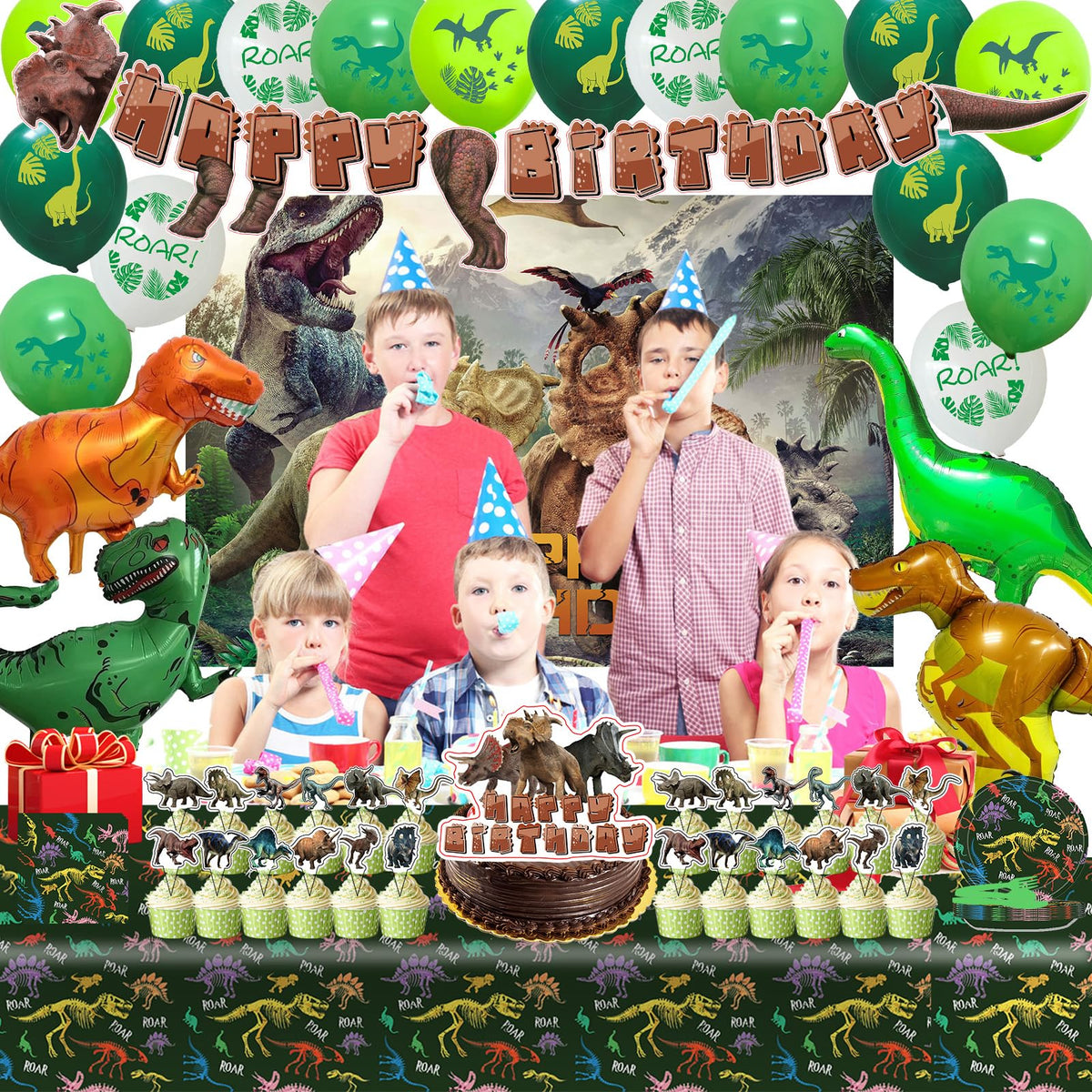 Dinosaur Birthday Party Supplies balloons add dimensional decor and fun