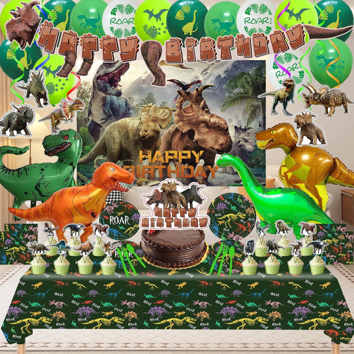 Dinosaur Birthday Party Supplies banner invites festive, photo-worthy entry
