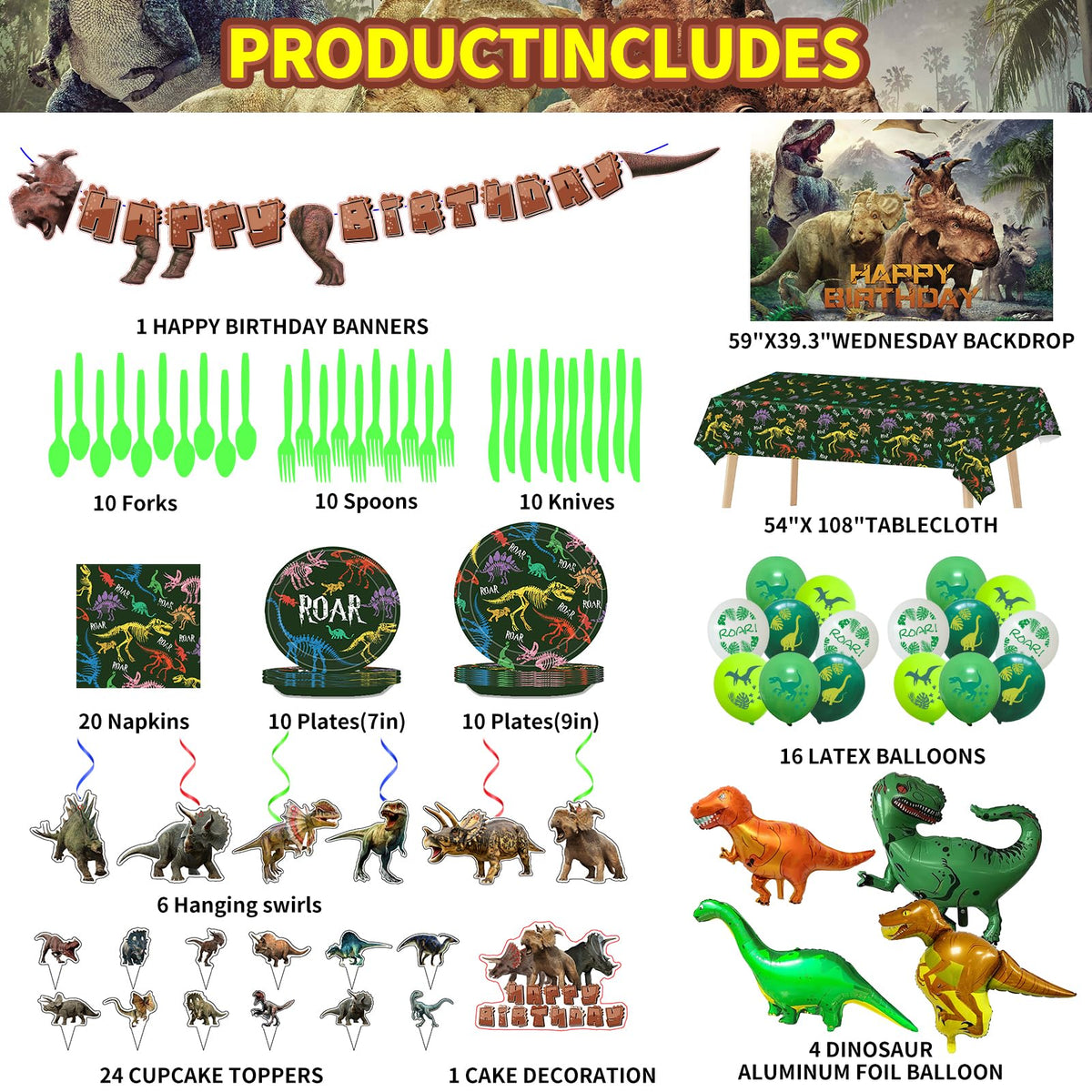 Dinosaur Birthday Party Supplies tablecloth protects surfaces with bright color
