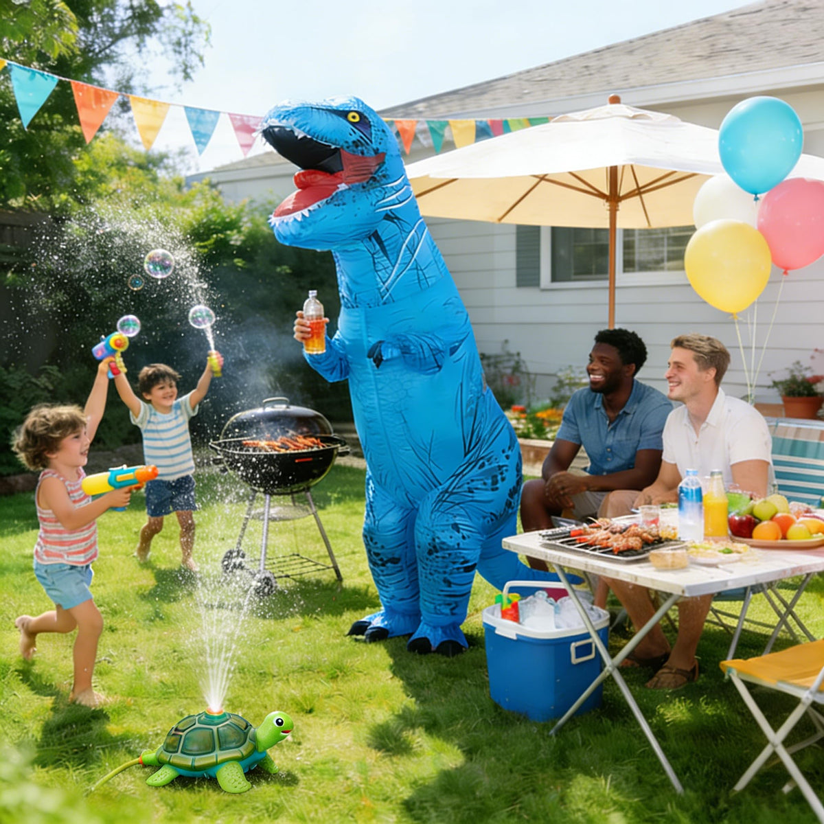 Dinoshenyu T-Rex inflatable costume worn for Halloween