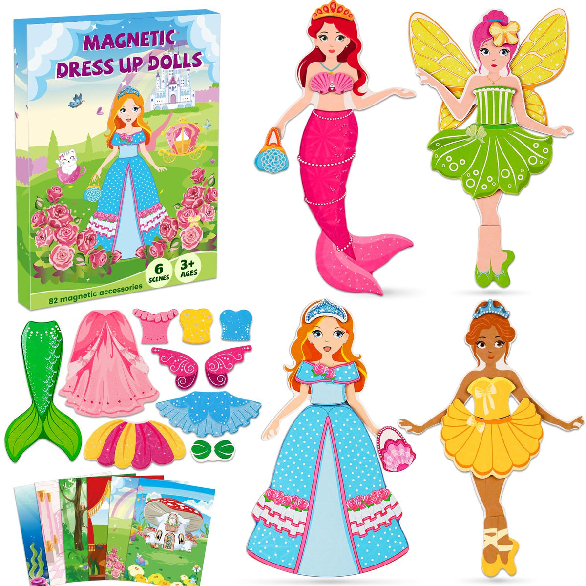 DINSUMRUG princess magnet doll for imaginative dress-up play