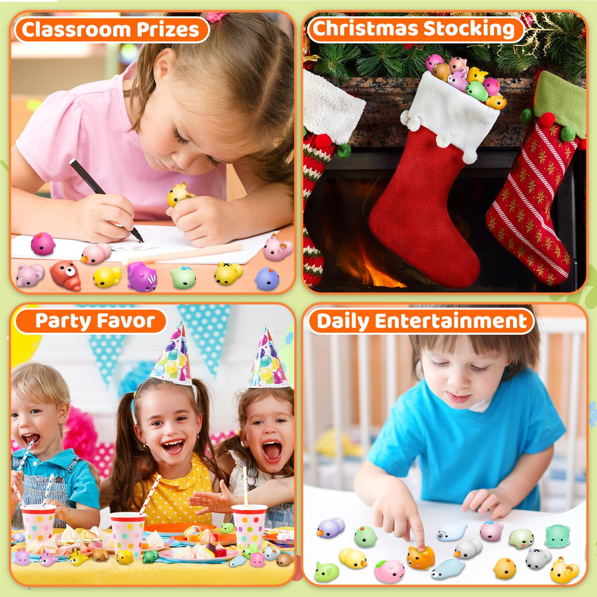 Dioju Squishy Animal Figures closeup showcases bright textures ideal for sensory exploration.