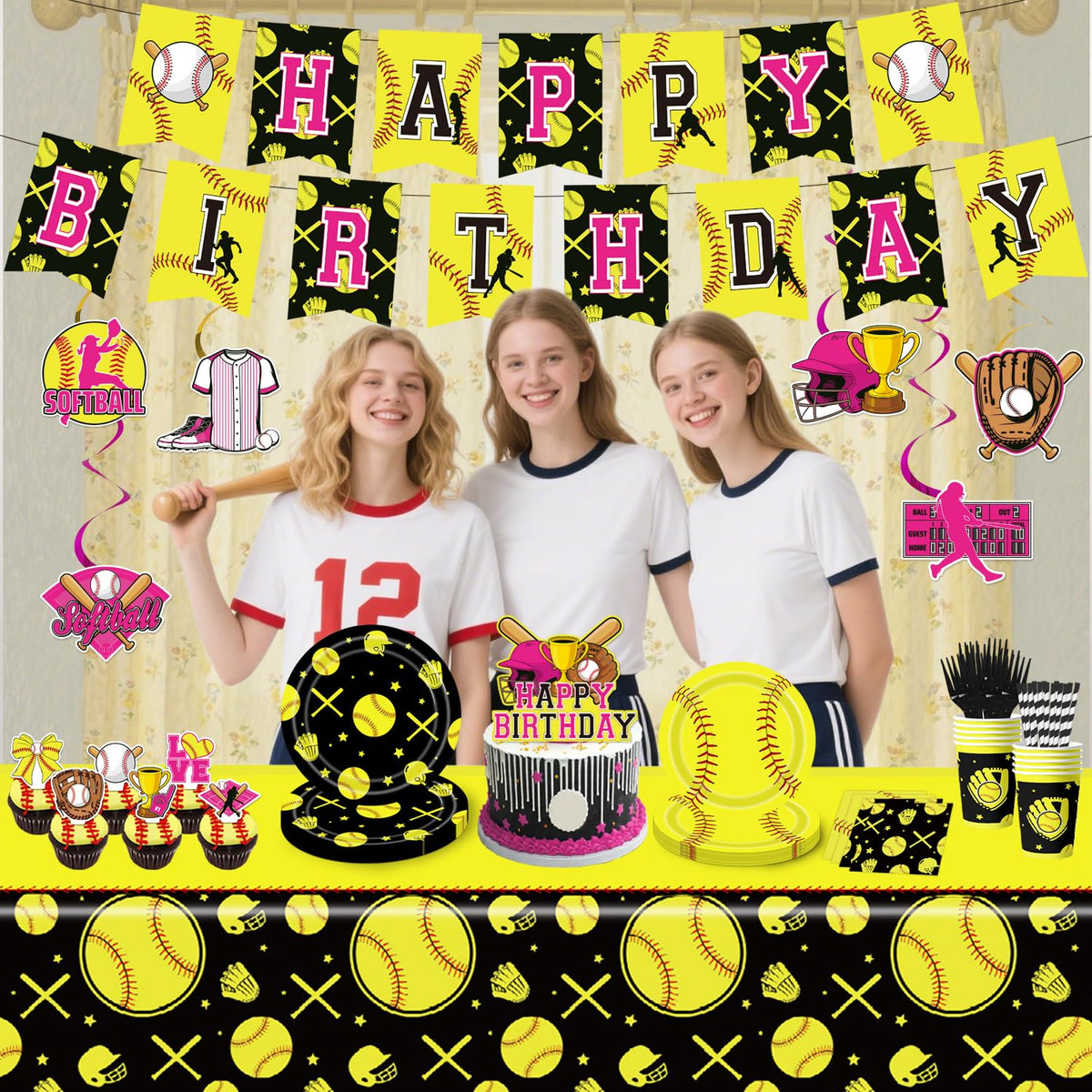 Diosnase softball cake topper crowns the cake with sporty celebration.