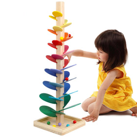 DIPALENT wooden marble run base provides a sturdy foundation for durable play