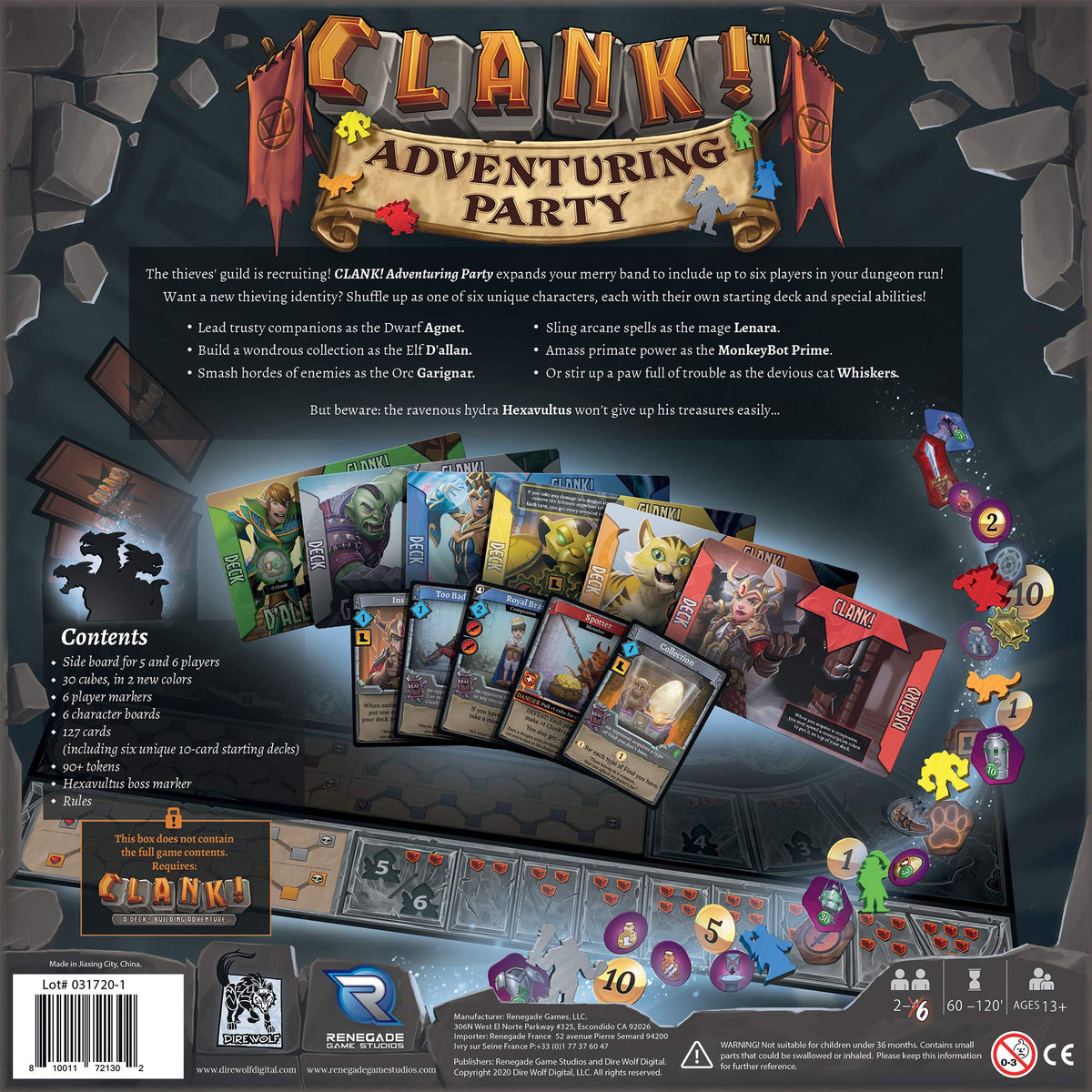 Dire Wolf Clank Adventuring Party Elf D’allan illustration highlighting balanced deck-building options.