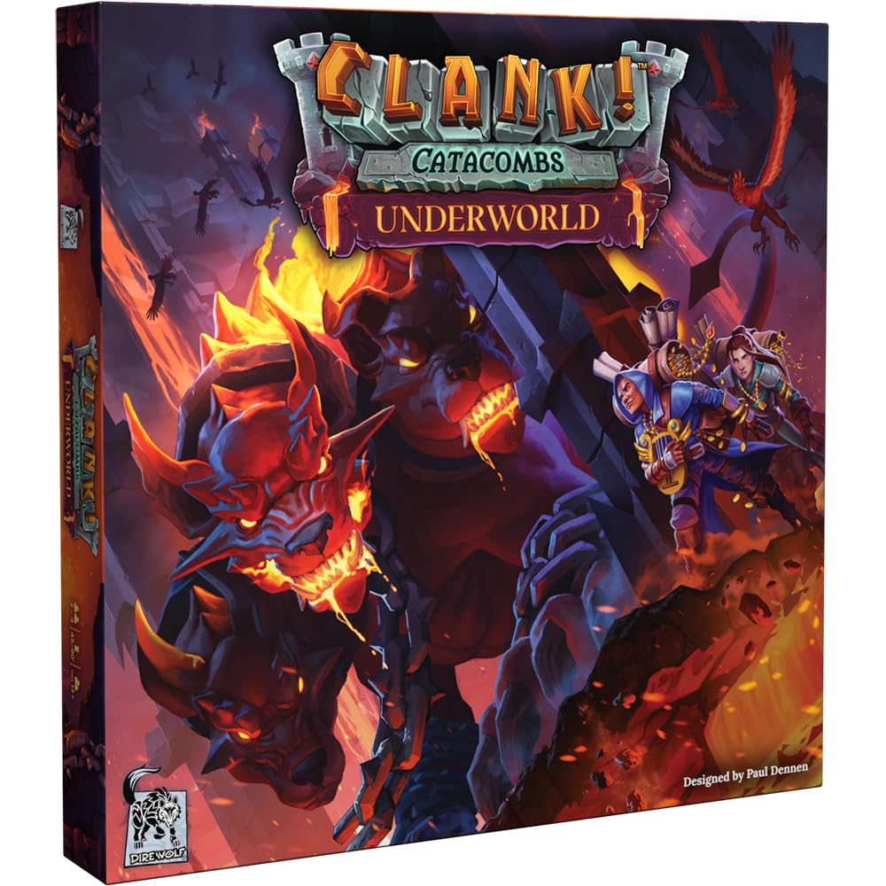 Dire Wolf Clank! Catacombs Underworld expansion cover art highlighting new dungeon tiles.