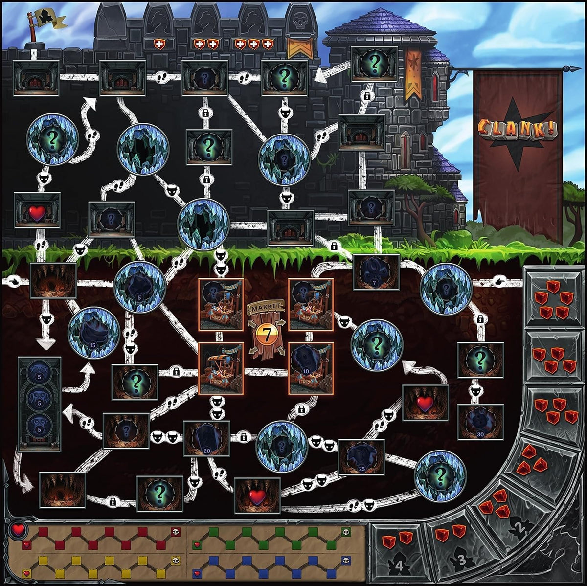 Dire Wolf Clank dungeon map highlighting exploration paths and strategic choices.