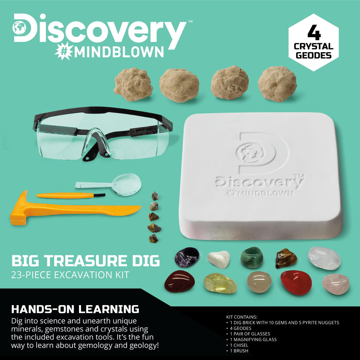 Discovery Big Treasure Dig crystal geodes reveal crystals during exploration.