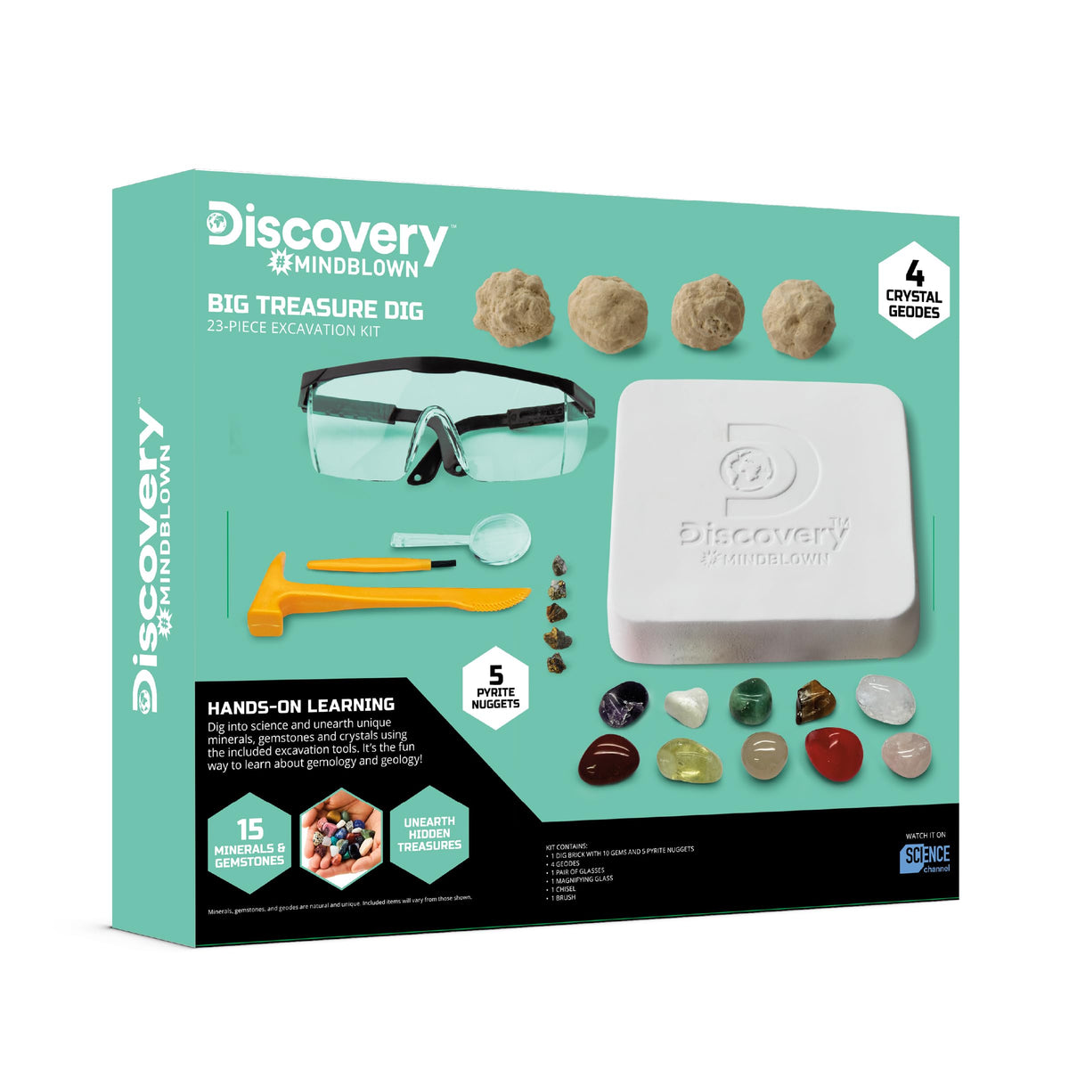Discovery Big Treasure Dig goggles protect eyes during discovery play.