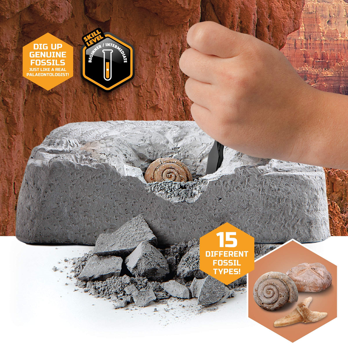 Discovery Colossal Fossil Dig Set magnifying glass for close-up fossil study