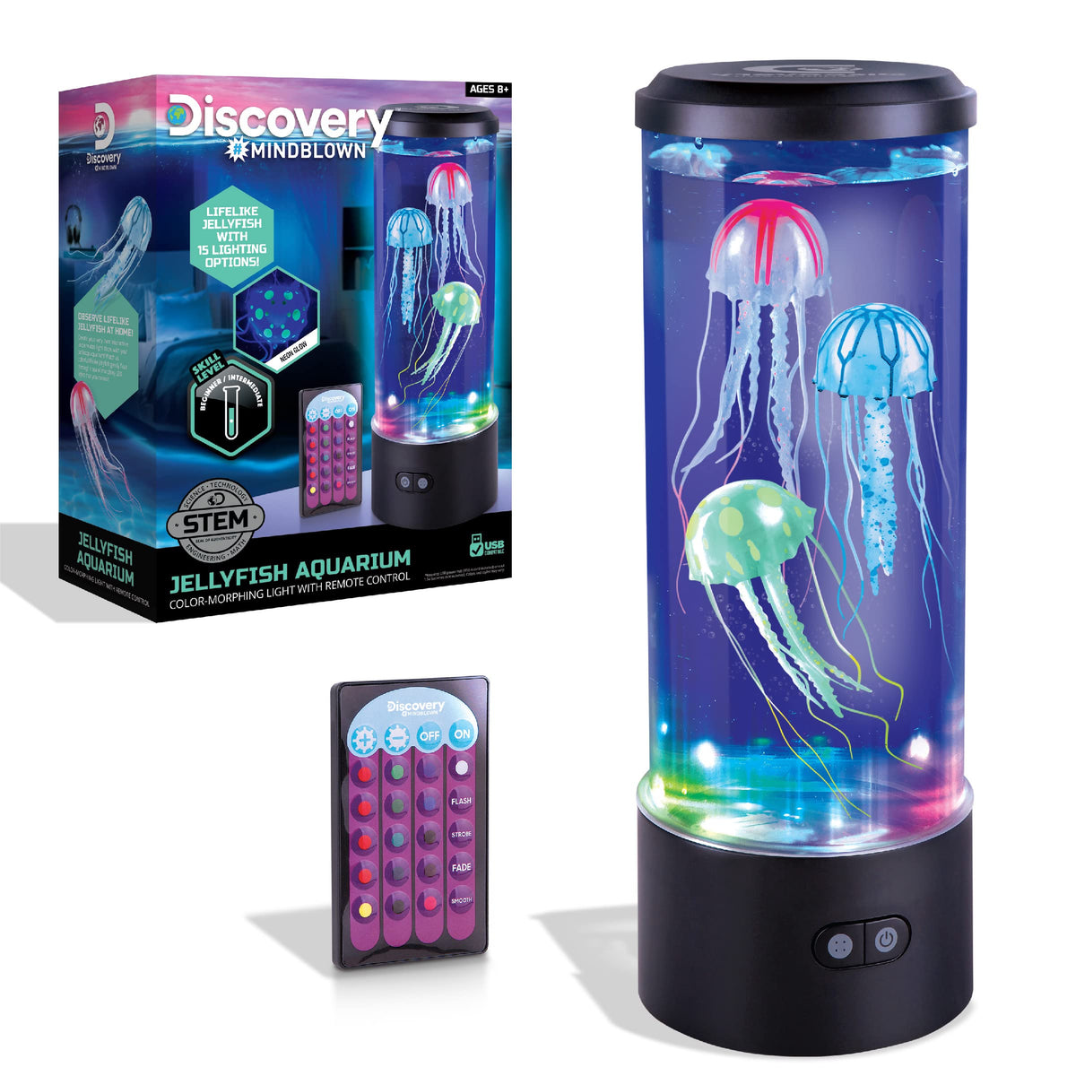 Discovery Jellyfish Aquarium Lamp front view with color-changing glow for dynamic ambiance