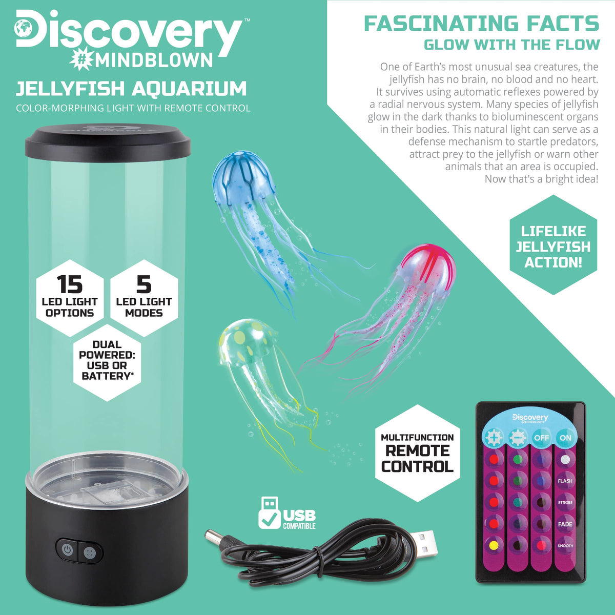 Discovery Jellyfish Aquarium Lamp water-tight top detail for safe placement