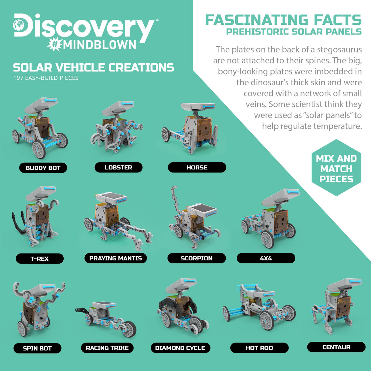 Discovery Mindblown robot blueprints guide kids through 12 build ideas.