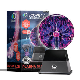 Discovery Plasma Globe lights desk with vibrant plasma arcs.